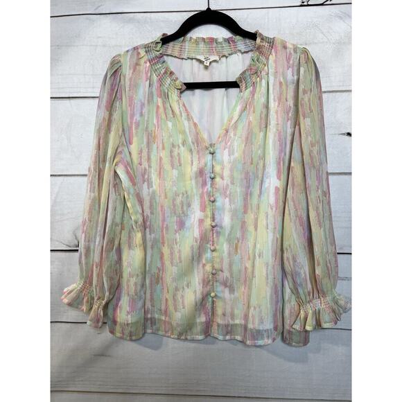 Size Small Entro Multi Color Top Ruffles Button Accents - Picture 1 of 7